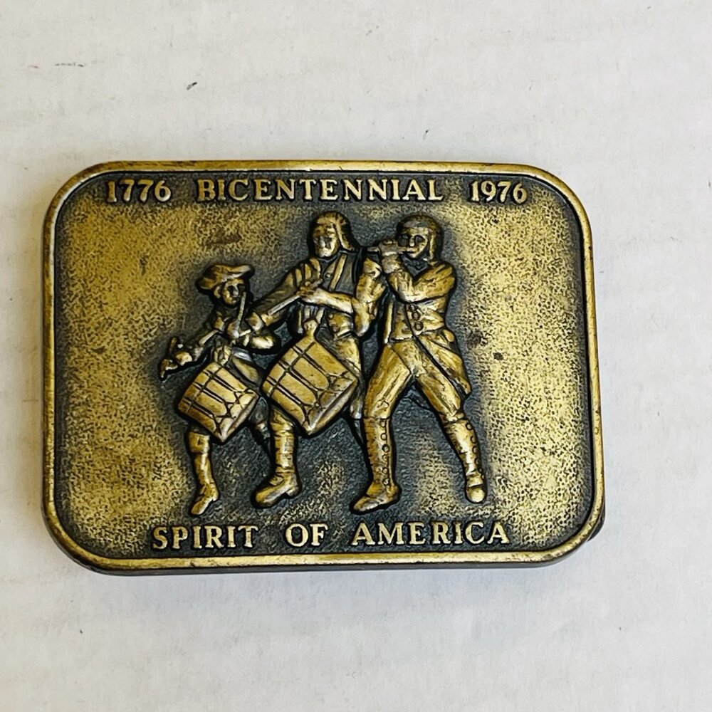 1776 Bicentennial 1976 Spirit of America Brass Belt Buckle Vintage USA